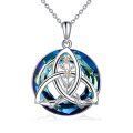 wholesale 925 Sterling Silver Blue Crystal Celtic Knot Birth Flower Pendant Necklaces Irish s for Women and Girls-0-0