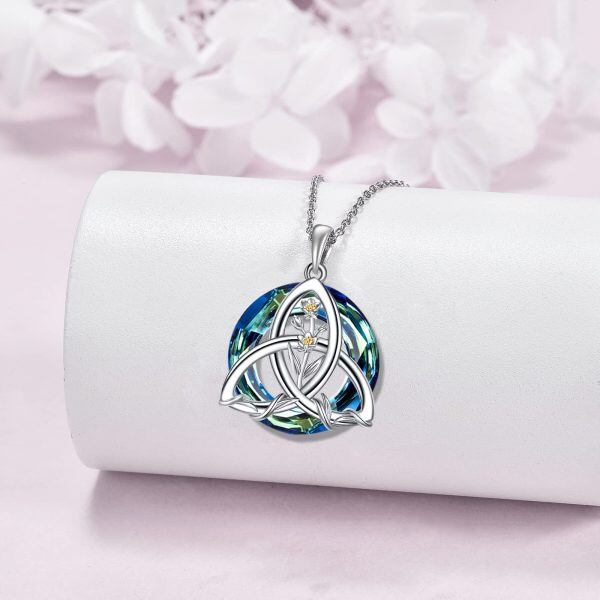 Sterling Silver Celtic Knot April Birth Flower Pendant Necklace with Crystal Circle-3