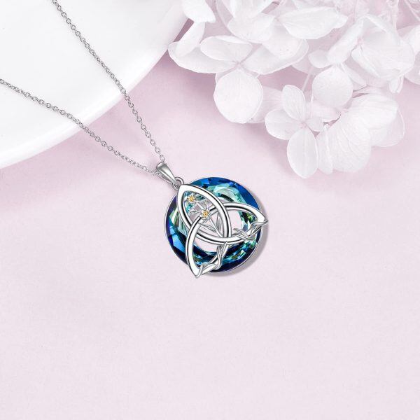 Sterling Silver Celtic Knot April Birth Flower Pendant Necklace with Crystal Circle-4