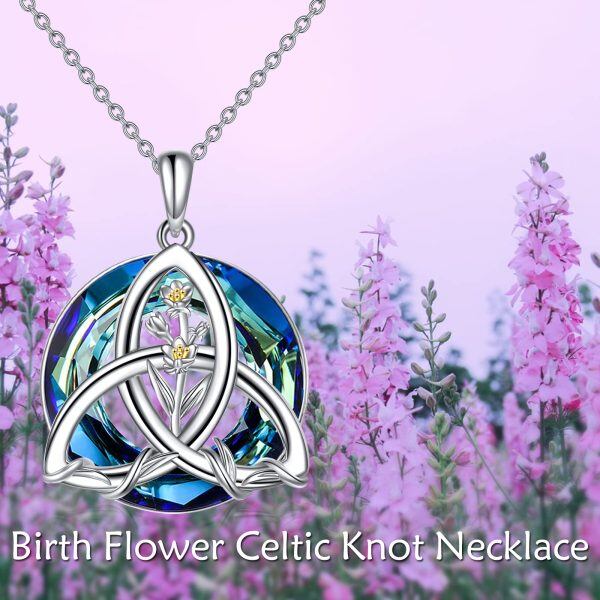 Sterling Silver Celtic Knot April Birth Flower Pendant Necklace with Crystal Circle-5