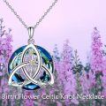 wholesale 925 Sterling Silver Blue Crystal Celtic Knot Birth Flower Pendant Necklaces Irish s for Women and Girls-0-5
