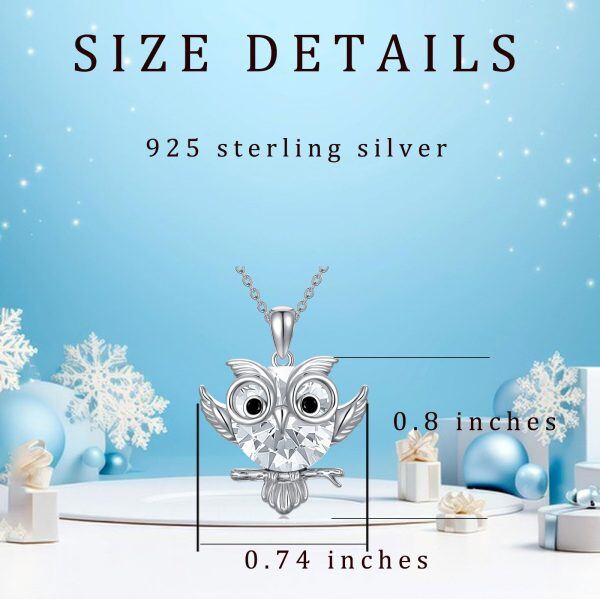 Sterling Silver Owl Pendant Necklace with April Birthstone-1