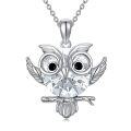 wholesale 925 Sterling Silver Crystal Owl Pendant Necklace with Chain - Birthday Gifts for Women Girls Grandmas Mothers' Day Jewelry Accessories-0-13