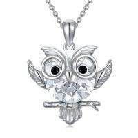 wholesale 925 Sterling Silver Crystal Owl Pendant Necklace with Chain - Birthday Gifts for Women Girls Grandmas Mothers' Day Jewelry Accessories- Rhodium Plated