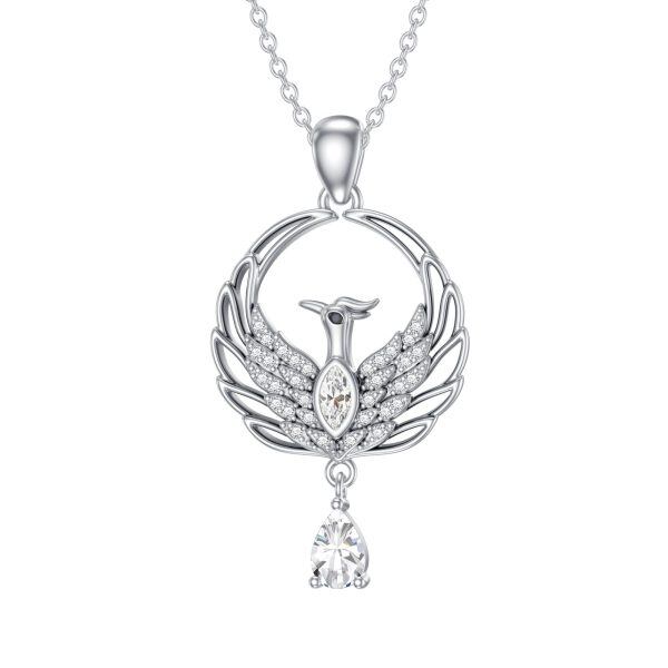 Sterling Silver Phoenix Pendant Necklace with April Birthstone-0