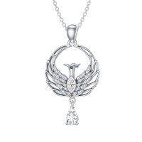 wholesale Metal Synthetic Stone Phoenix Necklace Rebirth Pendant Gift for Women - Rhodium Plated- Rhodium Plated