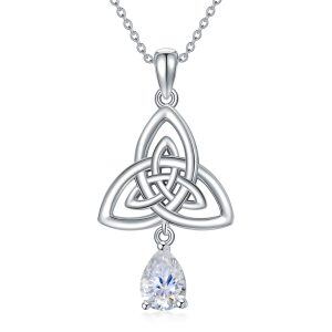 Sterling Silver Celtic Knot Pendant Necklace with White Moissanite-0