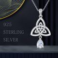 wholesale 925 Sterling Silver Triquetra Pendant with Pear-Shaped Cubic Zirconia Necklaces for Women-0-5