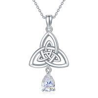 wholesale 925 Sterling Silver Triquetra Pendant with Pear-Shaped Cubic Zirconia Necklaces for Women- Rhodium Plated
