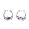 wholesale 925 Sterling Silver Gold-Plated Purple Flower Enamel Small Hoop Earrings for Women and Girls-0-0