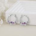 wholesale 925 Sterling Silver Gold-Plated Purple Flower Enamel Small Hoop Earrings for Women and Girls-0-3