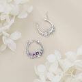 wholesale 925 Sterling Silver Gold-Plated Purple Flower Enamel Small Hoop Earrings for Women and Girls-0-4