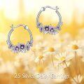 wholesale 925 Sterling Silver Gold-Plated Purple Flower Enamel Small Hoop Earrings for Women and Girls-0-5