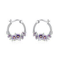 wholesale 925 Sterling Silver Gold-Plated Purple Flower Enamel Small Hoop Earrings for Women and Girls- Rhodium Plated