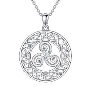 Sterling Silver Celtic Knot Protection Pendant Necklace with April Birthstone-0