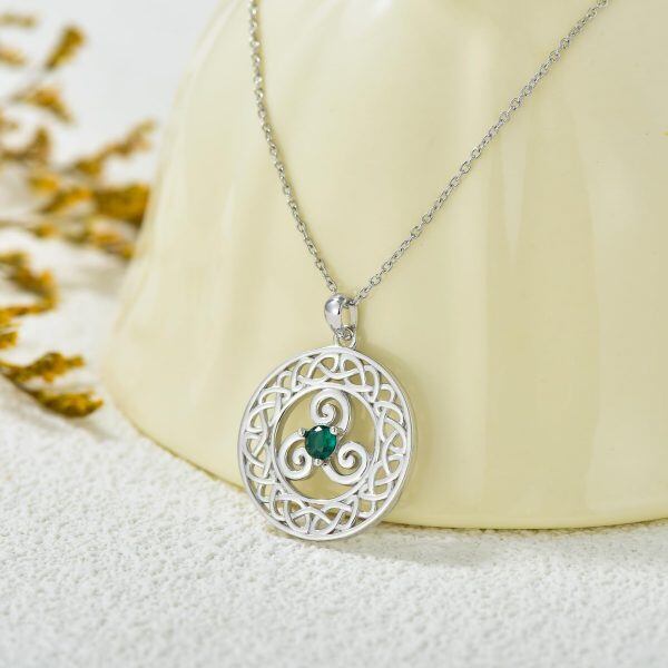 Sterling Silver Celtic Knot Protection Pendant Necklace with April Birthstone-2