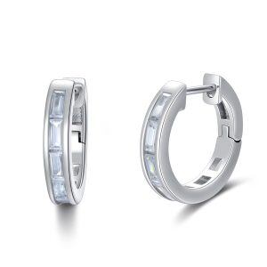 Sterling Silver Square Cut Cubic Zirconia Hoop Earrings-0