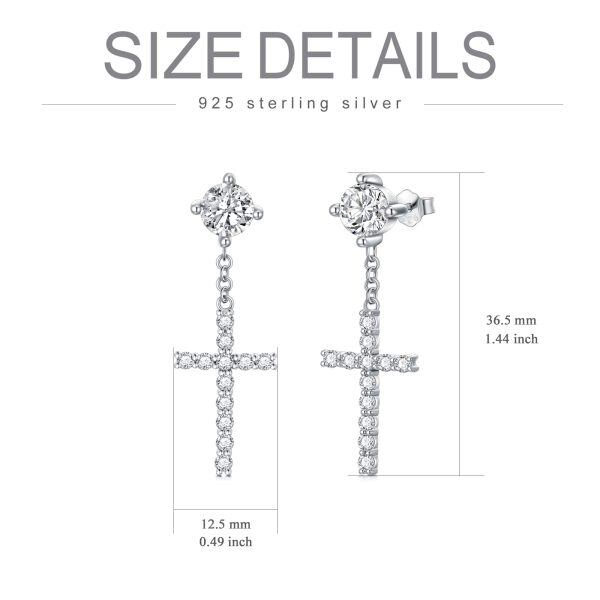 Sterling Silver Moissanite Cross Dangle Earrings-1