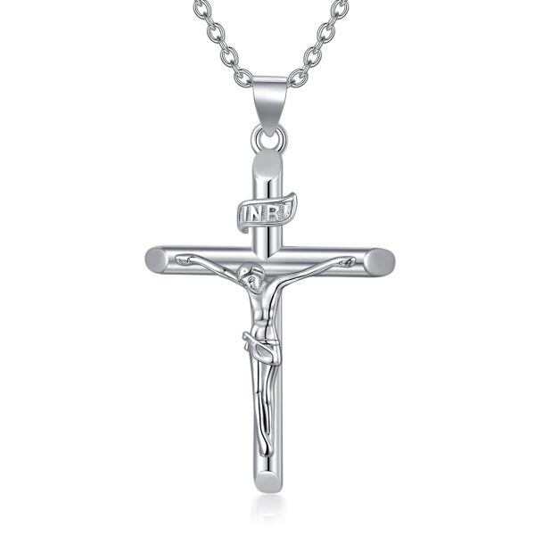 Sterling Silver Crucifix Cross Pendant Necklace-0