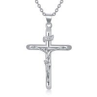 wholesale 925 Sterling Silver Cross Jesus Crucifix Pendant Necklace with INRI Chain 47cm- Rhodium Plated
