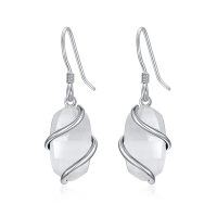 wholesale 925 Sterling Silver White Jade Twist Design Drop Earrings - Mother's Day Gift Idea- Rhodium Plated