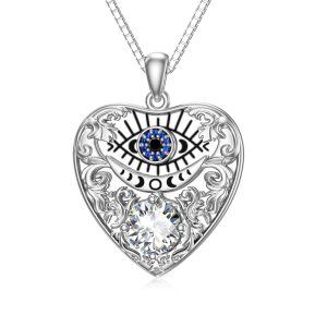 Sterling Silver Evil Eye Protection Pendant Necklace with Moissanite-0