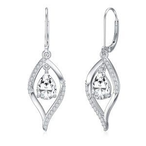 Sterling Silver Shining White Crystal Drop Earrings-0