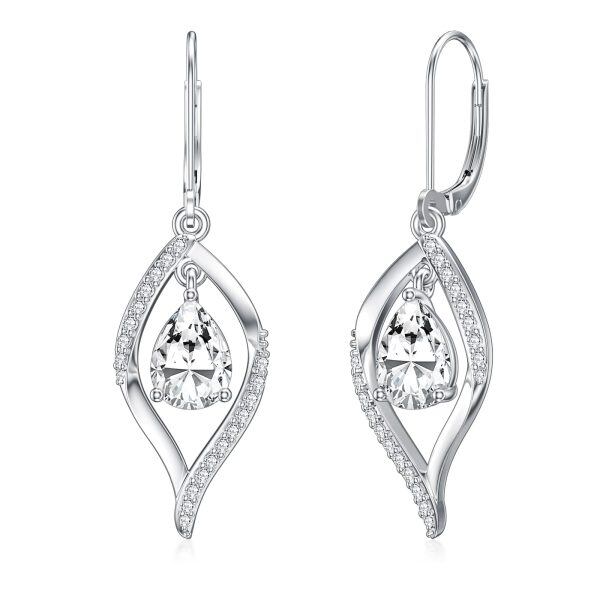 Sterling Silver Shining White Crystal Drop Earrings-0