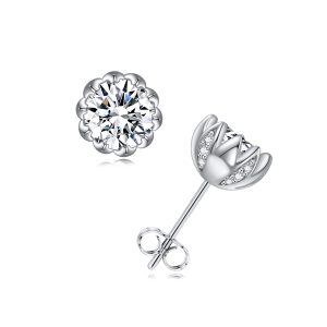 Sterling Silver Lotus Flower Shaped Moissanite Stud Earrings-0