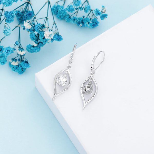 Sterling Silver Shining White Crystal Drop Earrings-4