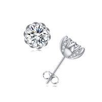 wholesale 925 Sterling Silver Moissanite Lotus Flower Stud Earrings 2CT Simulated Cubic Zirconias Jewelry for Women Gifts- Rhodium Plated