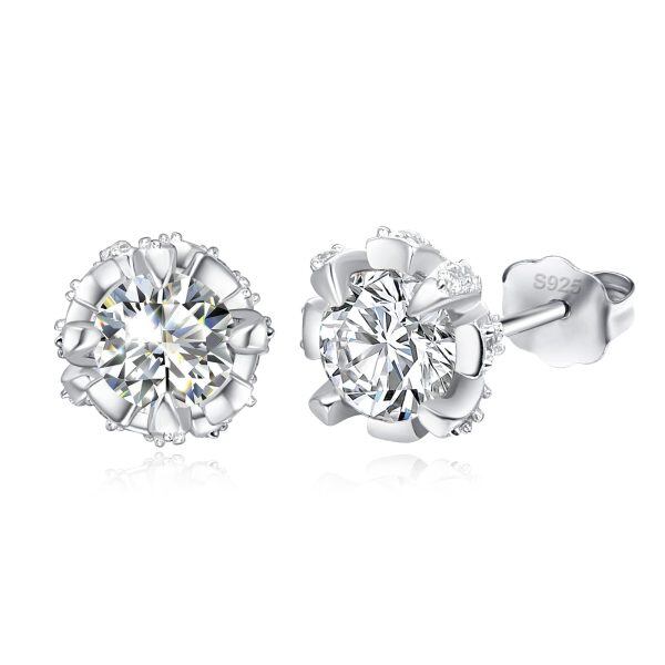 Sterling Silver Solitaire Round Cubic Zirconia Stud Earrings-0