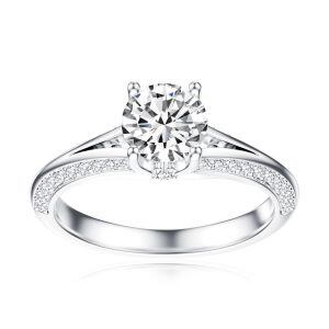 Sterling Silver 1.0ct Center Round Cut Moissanite Engagement Ring-0