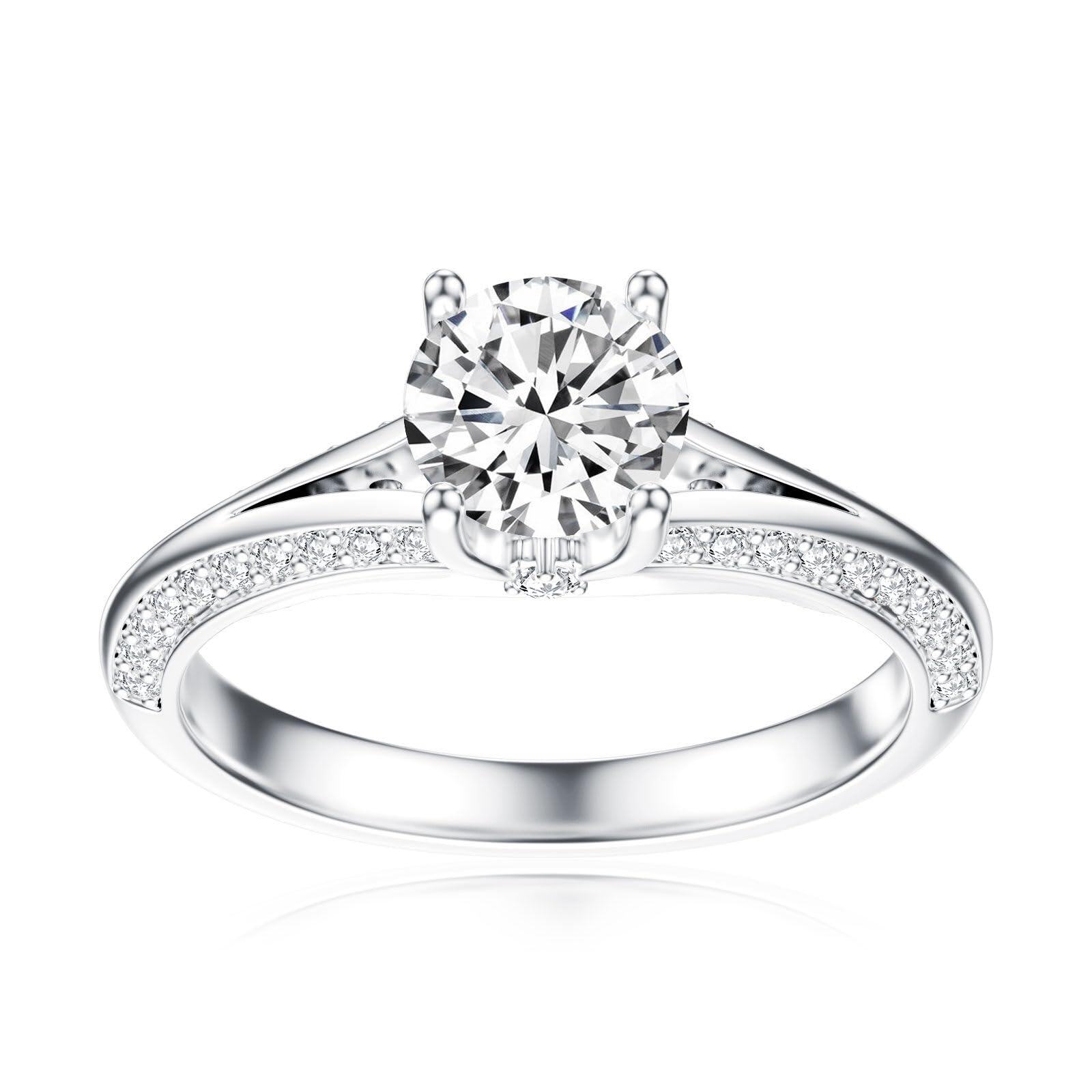 Sterling Silver 1.0ct Center Round Cut Moissanite Engagement Ring - US # 9-0-0
