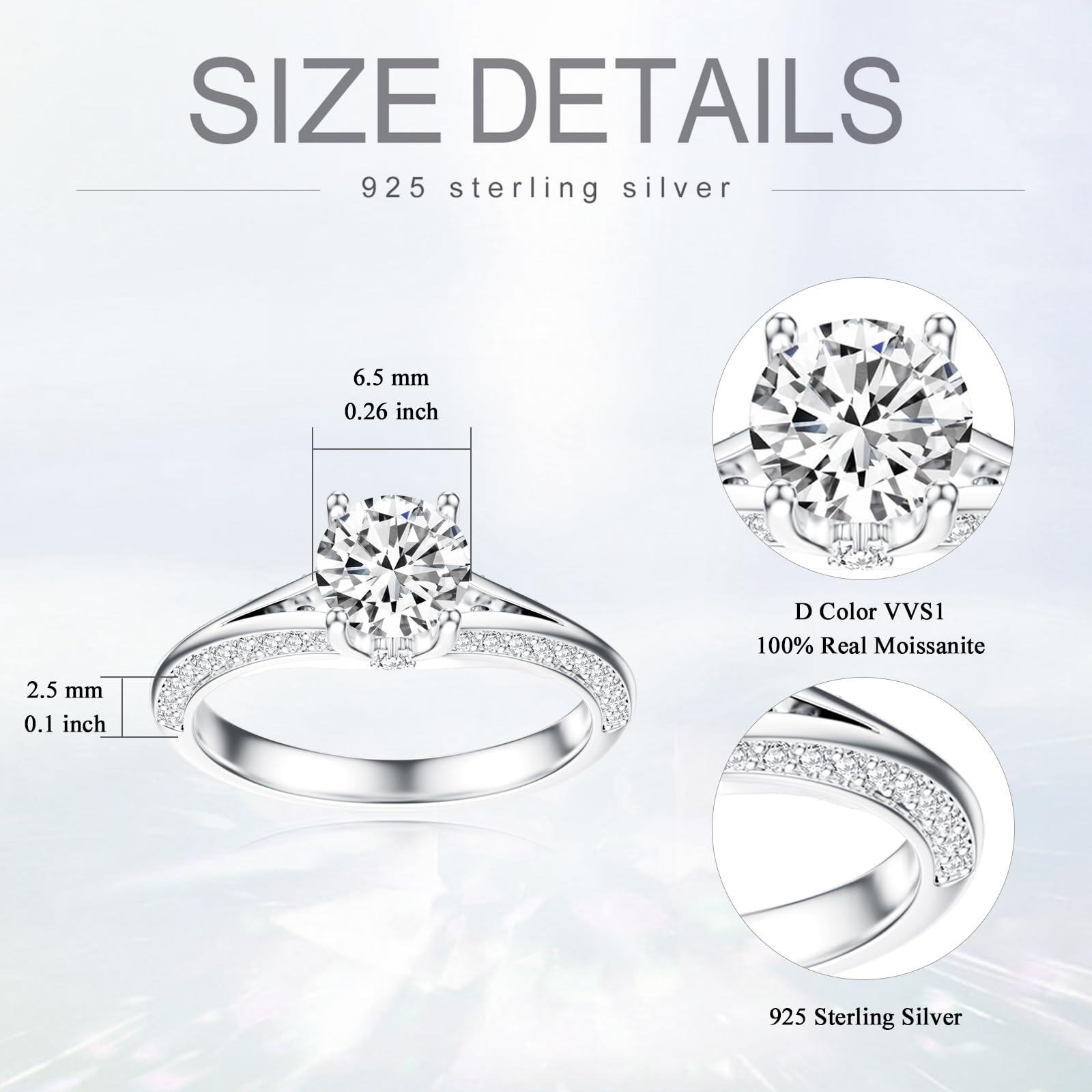 Sterling Silver 1.0ct Center Round Cut Moissanite Engagement Ring - US # 9-0-1