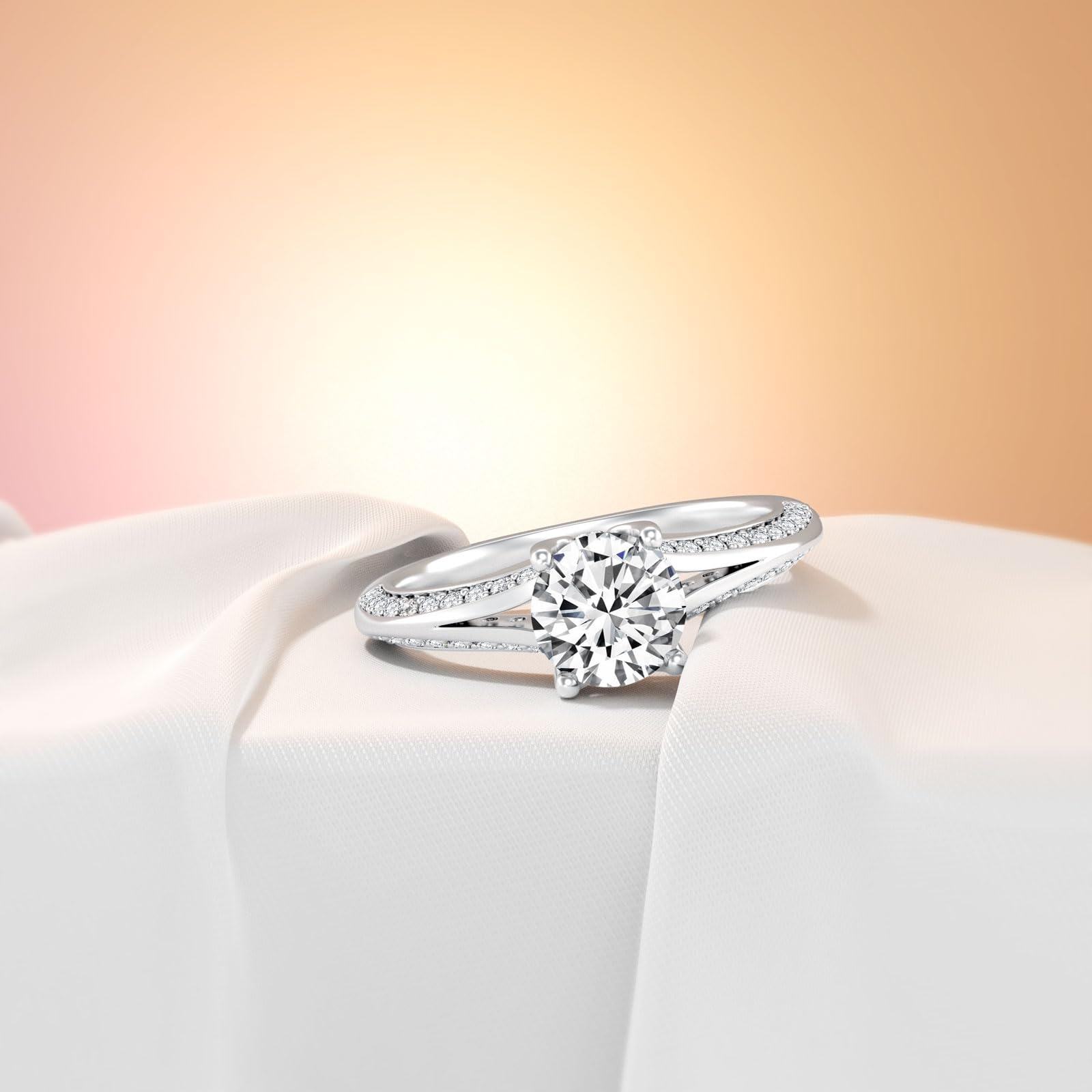 Sterling Silver 1.0ct Center Round Cut Moissanite Engagement Ring - US # 9-0-3