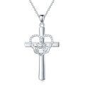 wholesale 925 Sterling Silver Moissanite Claddagh Heart Cross Pendant Necklace for Women Christian  Ideas-0-0
