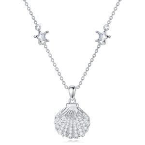 Sterling Silver Shell Starfish Pendant Necklace-0