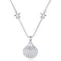 wholesale 925 Sterling Silver Scallop Shell CZ Pendant Chain Necklaces for Women s-0-0