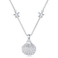 wholesale 925 Sterling Silver Scallop Shell CZ Pendant Chain Necklaces for Women s- Rhodium Plated