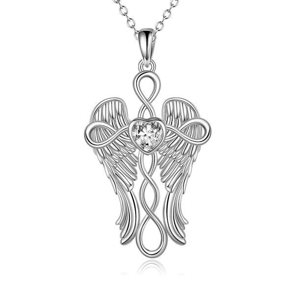 Sterling Silver Guardian Angel Wings Cross Pendant Necklace-0