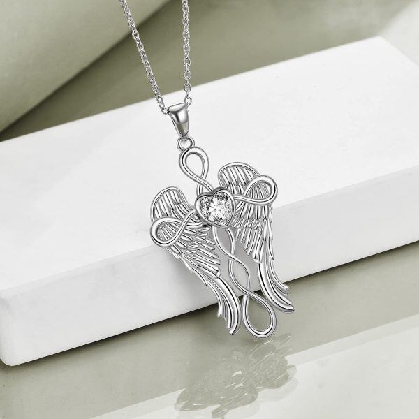 Sterling Silver Guardian Angel Wings Cross Pendant Necklace-4