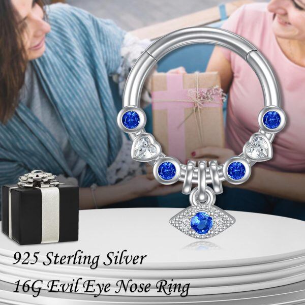 Sterling Silver Evil Eye Septum Nose Rings-5