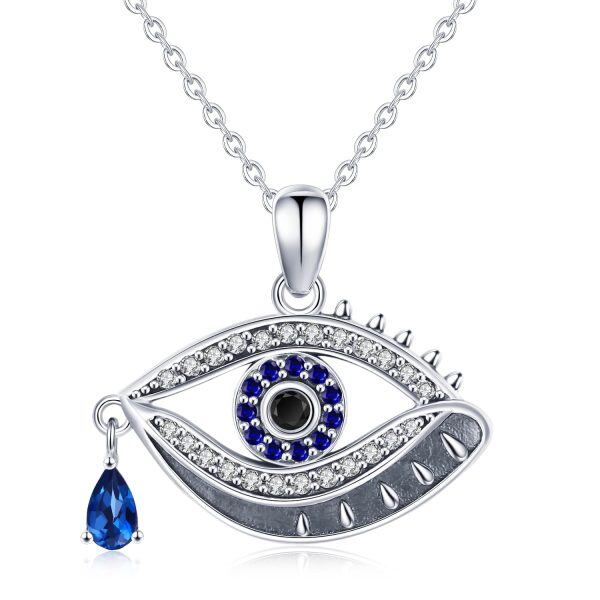 Sterling Silver Evil Eye Luck Protection Pendant Necklace-0