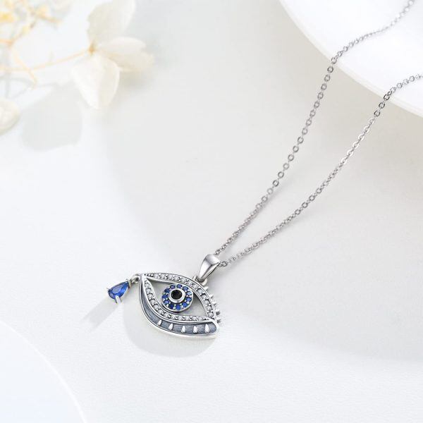 Sterling Silver Evil Eye Luck Protection Pendant Necklace-5