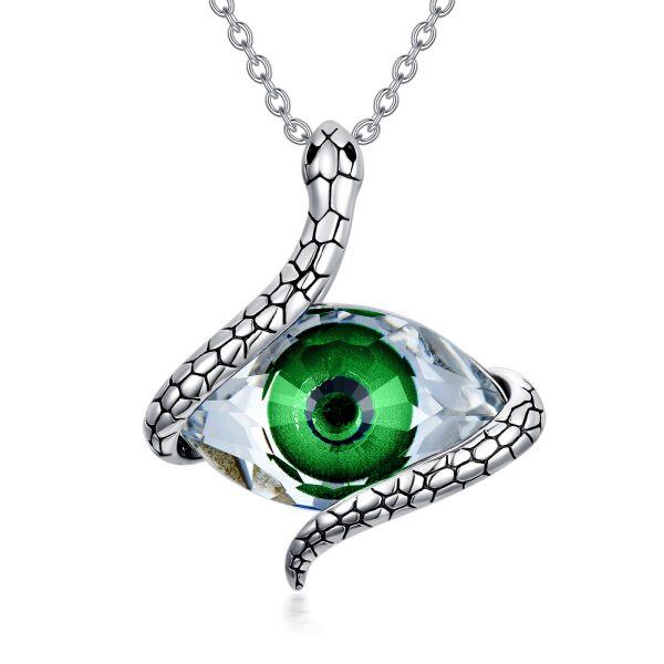 Sterling Silver Snake Pendant Necklace with Evil Eye Crystal-0