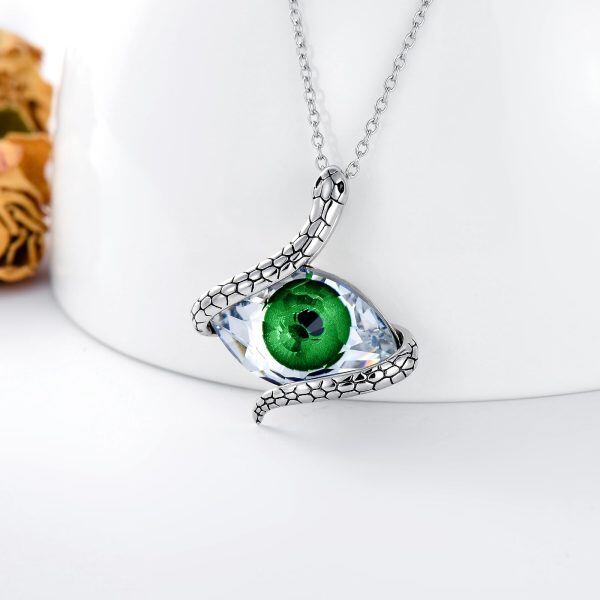 Sterling Silver Snake Pendant Necklace with Evil Eye Crystal-3