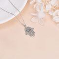 wholesale 925 Sterling Silver Evil Eye Hamsa Hand Pendant Necklace  for Women-0-4