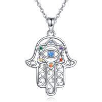 wholesale 925 Sterling Silver Evil Eye Hamsa Hand Pendant Necklace  for Women- Rhodium Plated