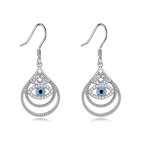 Sterling Silver Evil Eye Dangle Earrings-0